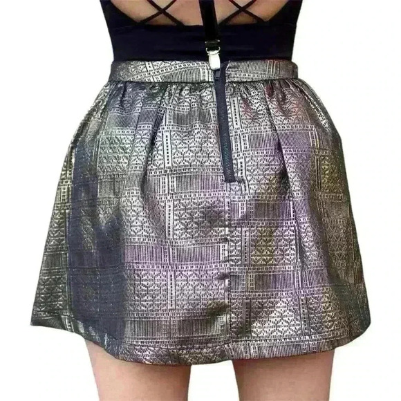 Topshop Womens  Gold Black Mini Skirt Sz2 Metallic Bubble Club Night Out Y2K - Picture 6 of 16